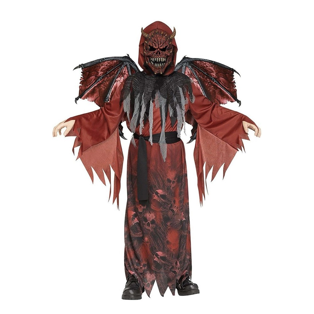 Fun World Winged Demon Halloween Costume Kids Boys M 8-10 Red Devil NEW